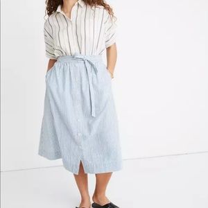 Madewell Tie Button Front Striped Midi Skirt
